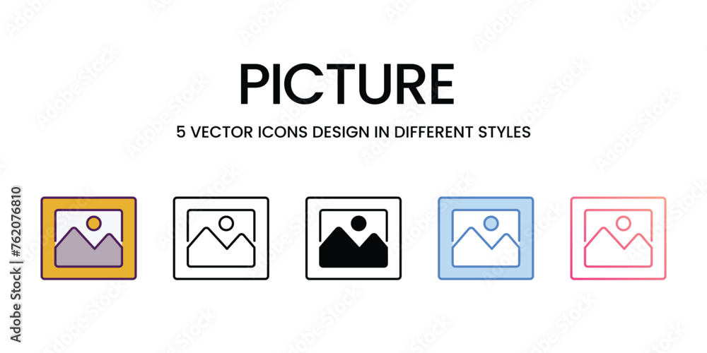 Picture icons set in different style vector stock Picture icons set in different style vector stock