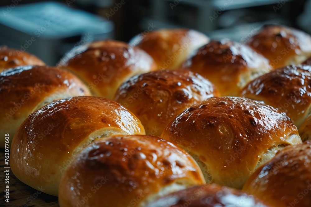 Fragrant butter buns on a baking sheet in a bakery. The concept for the development of mini-bakeries, enterprises for the production of bread and buns.
Fragrant butter buns on a baking sheet in a bakery. The concept for the development of mini-bakeries, enterprises for the production of bread and buns.