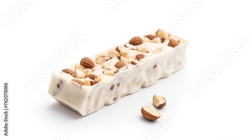 delicious nougat peanut bar isolated white background photo