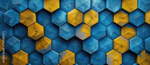 Colorful seamless hexagon texture in blue and yellow.