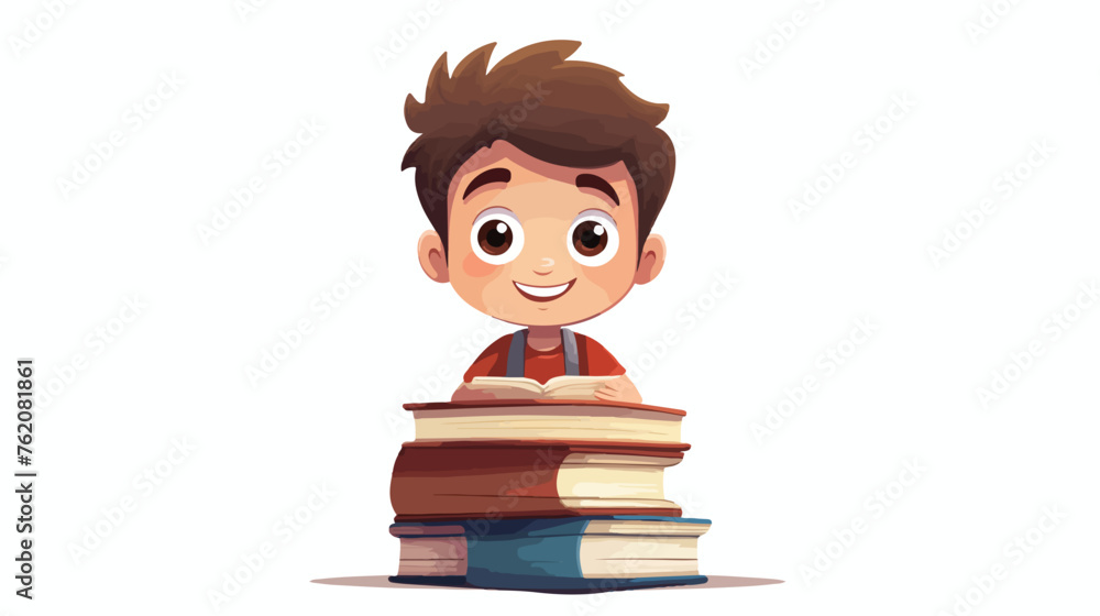Boy holding book stack simple cartoon character 