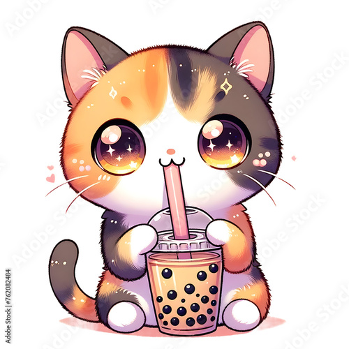 Cat Boba Tea Bubble Tea Anime Kawaii Neko Ai Generated
