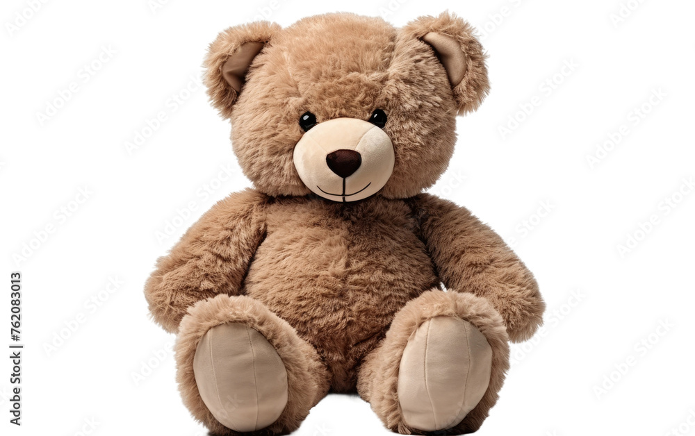 Brown Teddy Bear Sitting Against White Background. On a White or Clear Surface PNG Transparent Background.