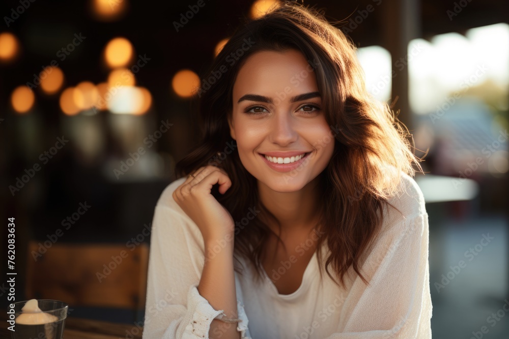 Beautiful woman with a smile on her face. Fictional character created by Generated AI. Beautiful woman with a smile on her face. Fictional character created by Generated AI.