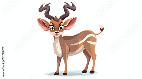 Cartoon smiling Kudu flat vector isolated on white background 