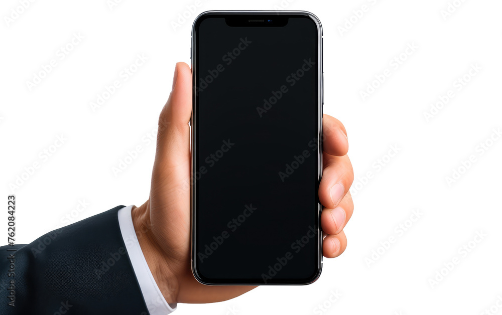 Person Holding Black Cell Phone. On a White or Clear Surface PNG Transparent Background. Person Holding Black Cell Phone. On a White or Clear Surface PNG Transparent Background.