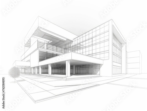 Sketch of a modern architectural structure with clean lines and open spaces.