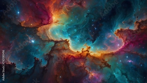 A cosmic landscape, rendered in abstract multicolors, showcasing the beauty of galaxy formations Generative AI