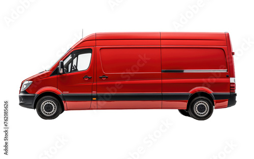 Red Van With Black Stripe on the Side. On a White or Clear Surface PNG Transparent Background.
