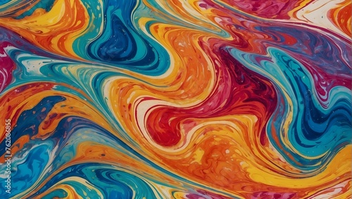 Colorful abstract waves in a marbled texture, painted with bold acrylic ink for a rainbow swirl effect Generative AI