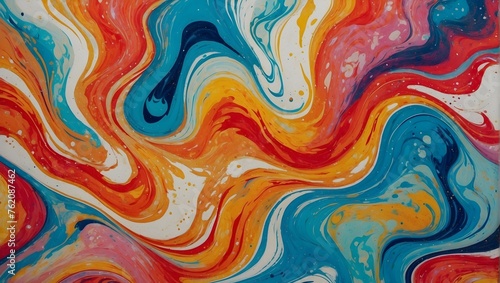 Colorful abstract waves in a marbled texture, painted with bold acrylic ink for a rainbow swirl effect Generative AI