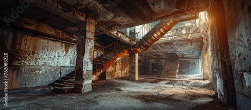 Abandoned military bunker interior with eerie post-apocalyptic atmosphere. photo