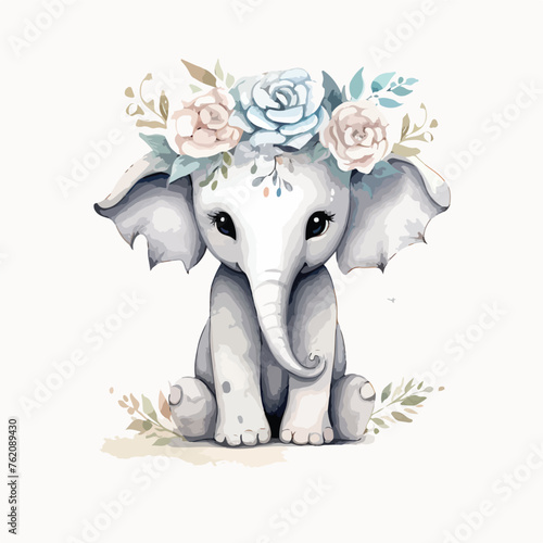 Boho Baby Elephant Clipart 