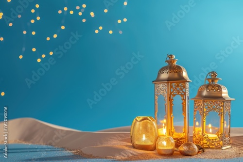 Arabic lanterns on sandy beach