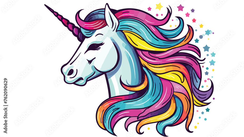 Color unicorn with black outline logo icon flat vector