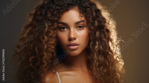 Model Girl with Shiny Brown Smooth Healthy Hair