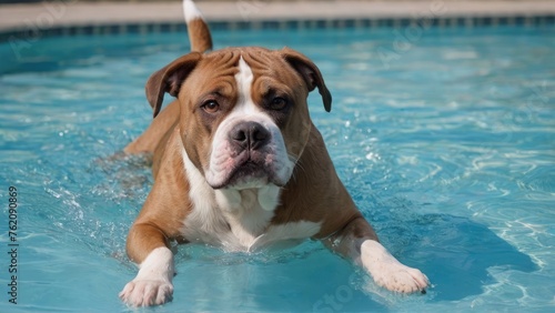 White and brown american bulldog in the swimming pool © QuoDesign