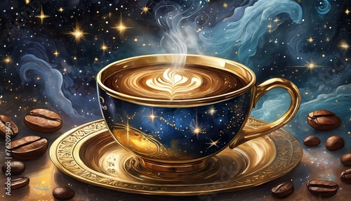 Stellar Sips  Exploring the Cosmos in a Golden Coffee Cup 