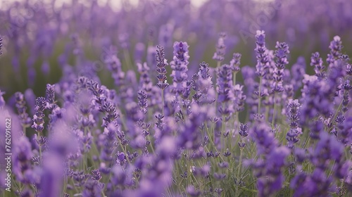 A field of lavender in full bloom  its fragrant purple flowers swaying in a gentle breeze