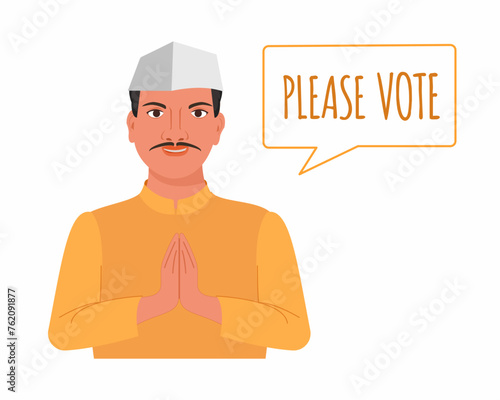 Indian politician candidate requesting in namaste pose for voting Indian General Election