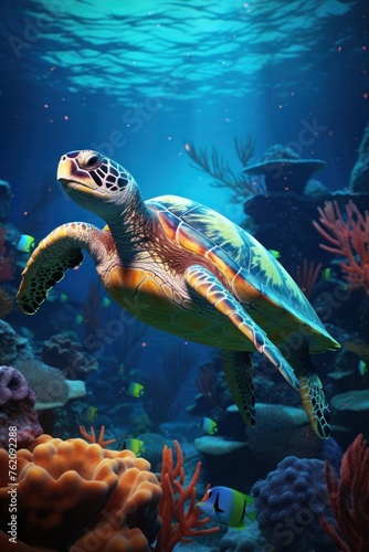 beautiful turtle under water