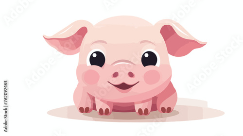 Cute pig emoji kawaii flat vector isolated on white