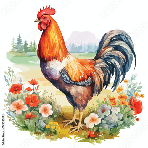 Chicken In The Meadow Clipart © Aina
