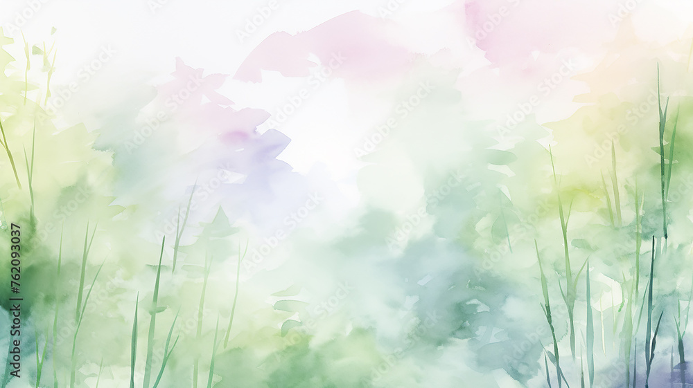 Green abstract bamboo thickets, watercolor card background