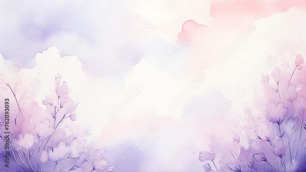 Lavender background with stems of plants in watercolor style Lavender background with stems of plants in watercolor style