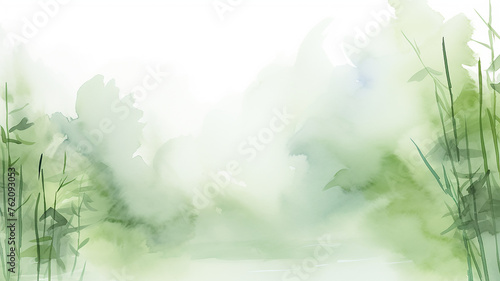 Green abstract bamboo thickets, watercolor card background