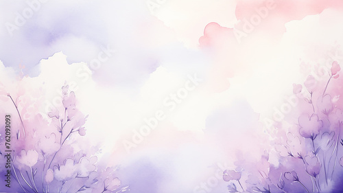 Lavender background with stems of plants in watercolor style