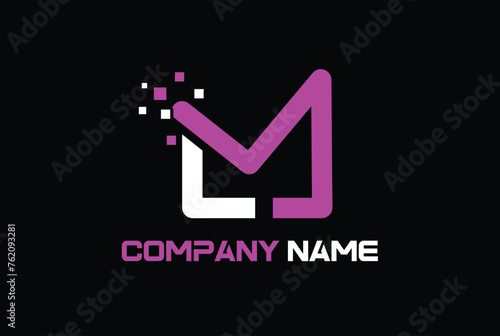 Letter L,M, LM OR ML Marketing Logo. Digital Marketing logo Vector, Colorful digital letter icon template for technology. Pixel logotype
