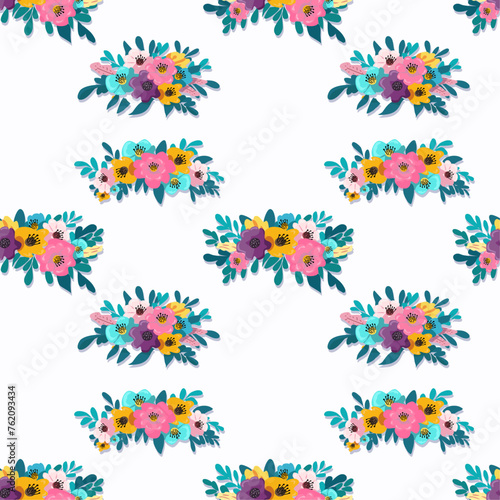 Wreath flowers pattern. On light background for greeting cards, fabric banners.
