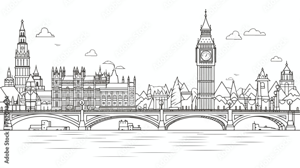 Doodle outline art of England London landmark such