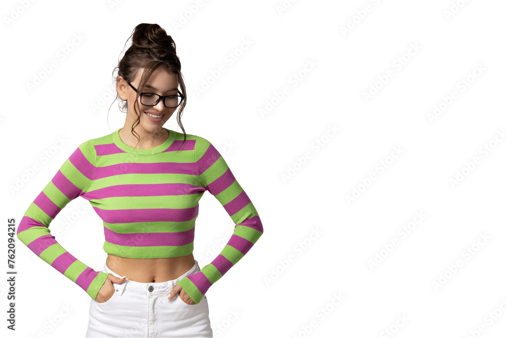 PNG, Young girl in glasses, isolated on white background PNG, Young girl in glasses, isolated on white background