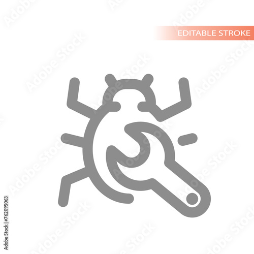 Computer problems fixing vector icon. Debugging, virus and errors control outline.