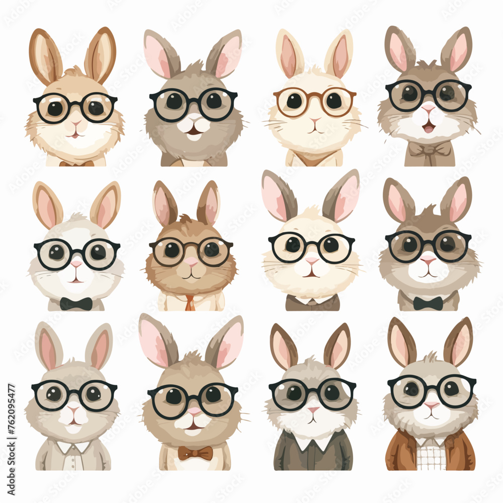 Cute Bunnies in Glasses Clipart 