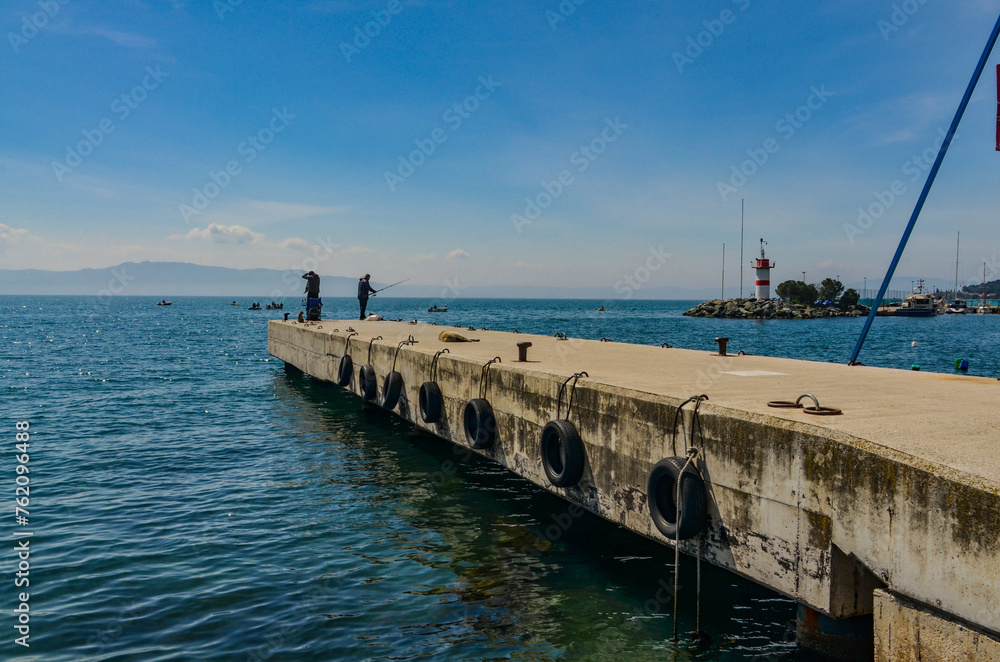 pier and lighthouse in Narli Koyu harbor (Bursa region, Turkiye)