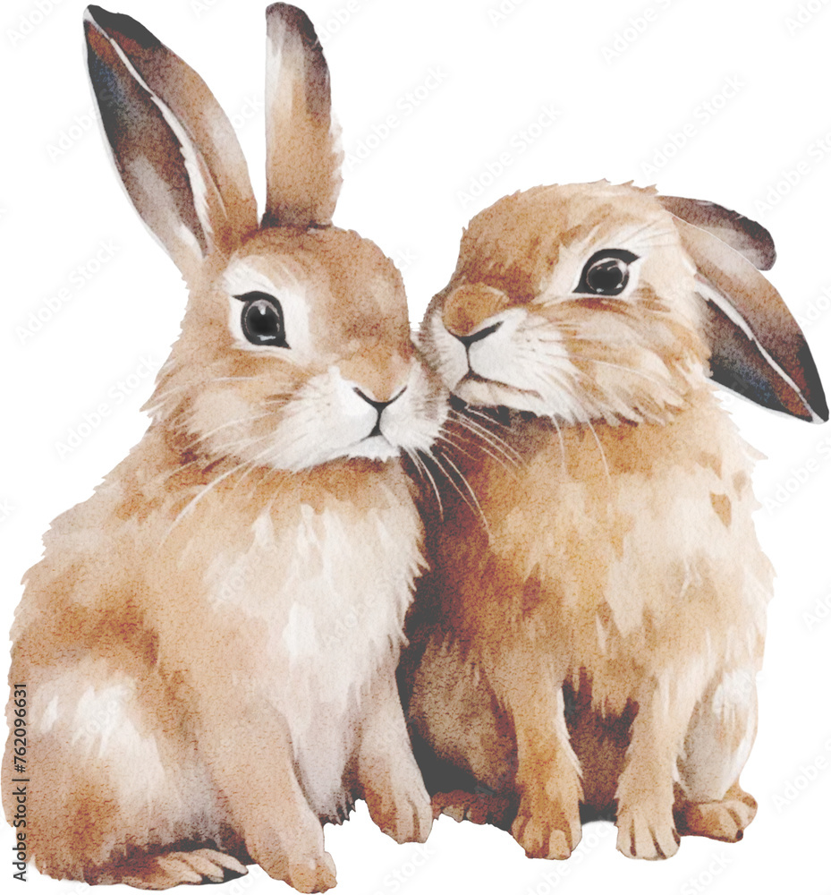 Fototapeta premium Realistic Watercolor Baby Rabbit Animal. Fluffy Forest Friends. Woodland Nursery.