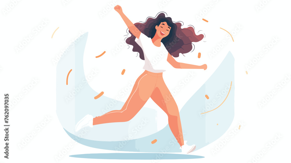 Happy young woman dancing to music with pleasure