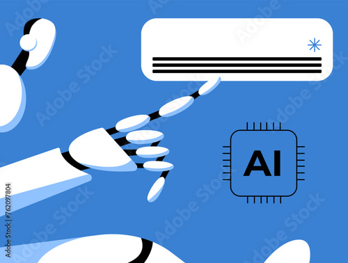 AI Robot cleans the air conditioner. Technologies of the future for a smart home. Flat vector illustration.