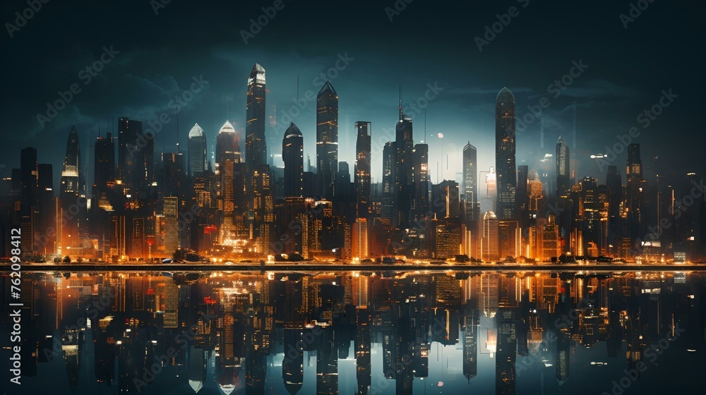 exquisite cityscape wallpaper, showcasing the dazzling lights of towering