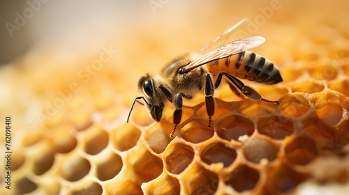 close up of a bee in a honeycomb © nomesart