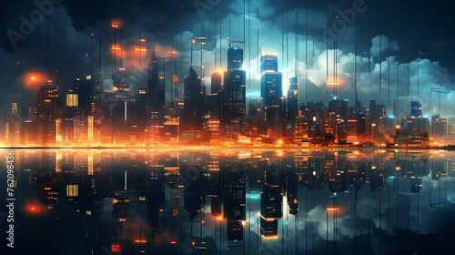 Modern City Showed in Particles Hologram Cyberpunk Style  © Muhammad