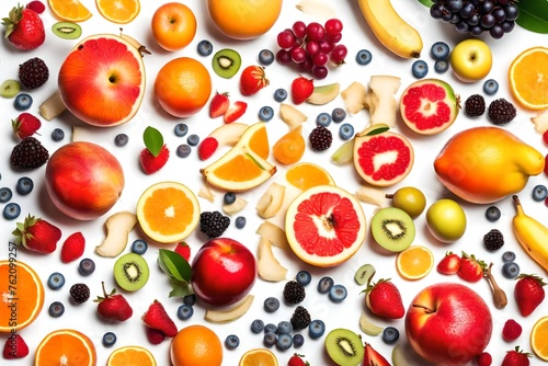 Fresh fruits on white background