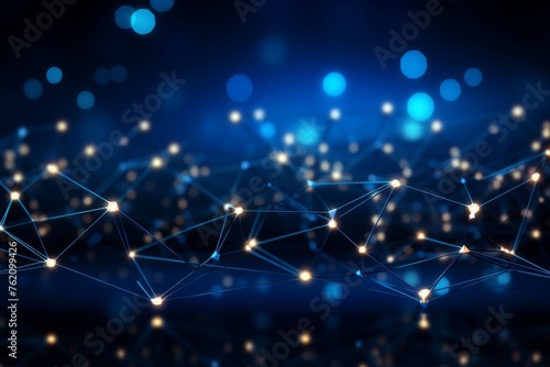 Abstract blue background with interweaving of colored dots and lines - network connection structure