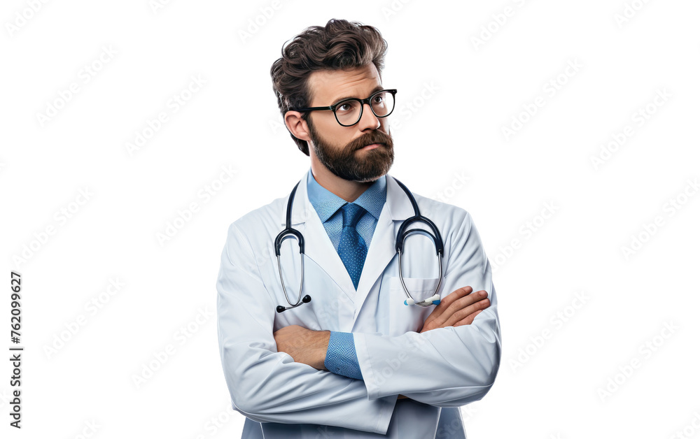 Fototapeta premium Professional Man in a Suit and Tie With Stethoscope. On a White or Clear Surface PNG Transparent Background.
