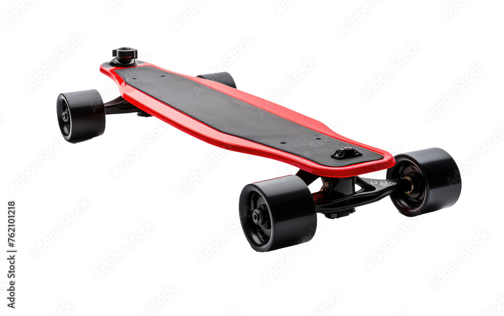 Red Skateboard With Black Wheels on White Background. On a White or Clear Surface PNG Transparent Background.