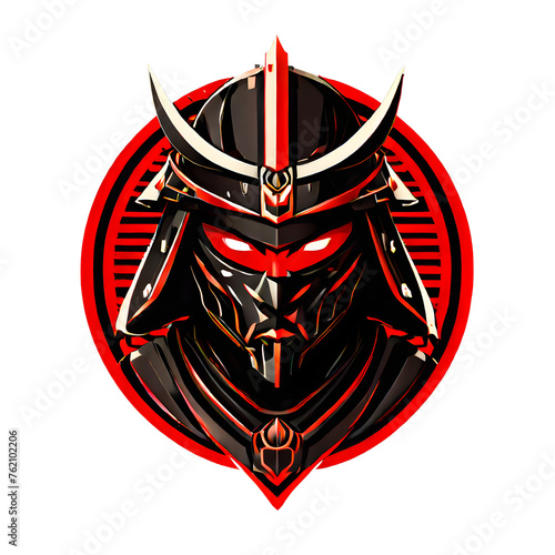 Samurai Head Logo icon. Samurai mask with horn logo. Transparent background illustration photo