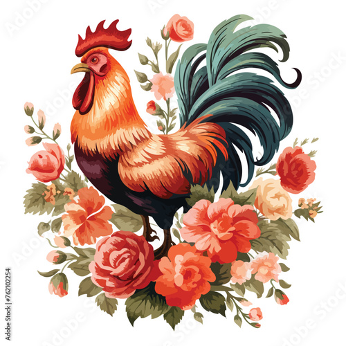 Floral Rooster Clipart isolated on white background © Aliha